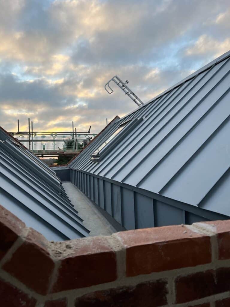 gutter and roof of commercial building